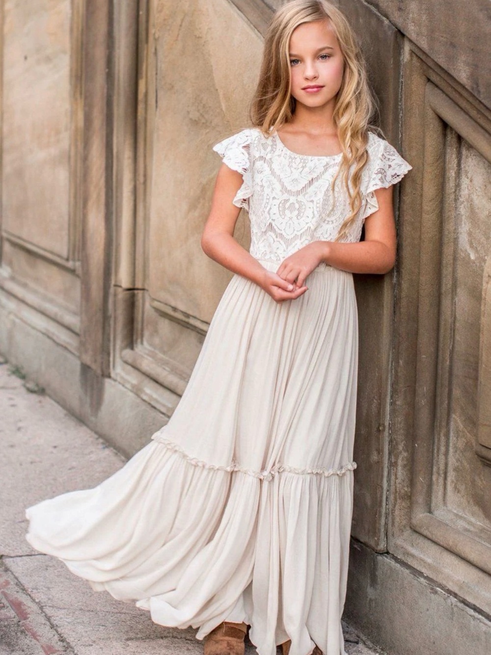Joyfolie Cream “Macy” Lace Bodice Maxi Dress for Girls